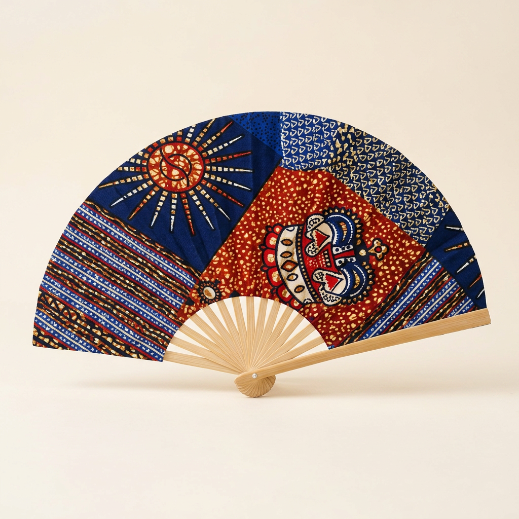 African print folding hand fan with bamboo ribs