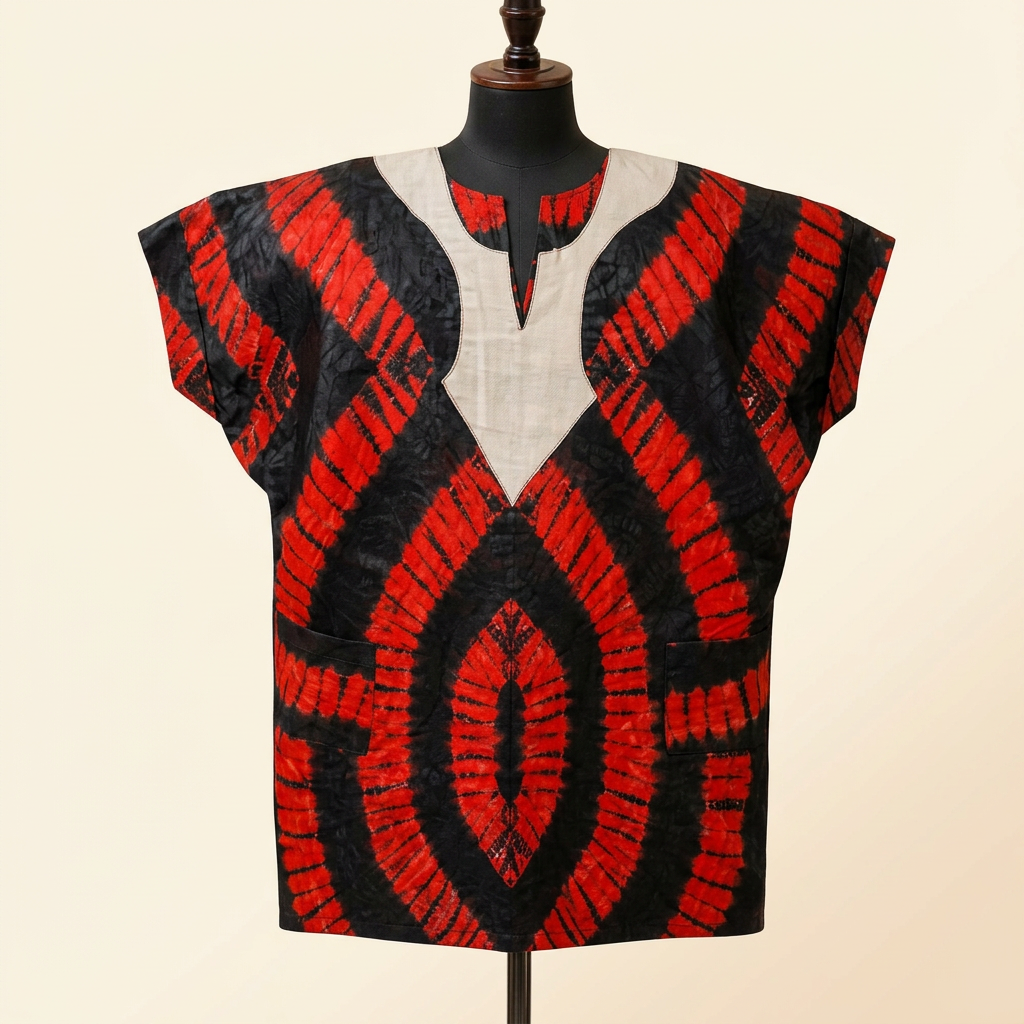 Red and black tie-dye dashiki top
