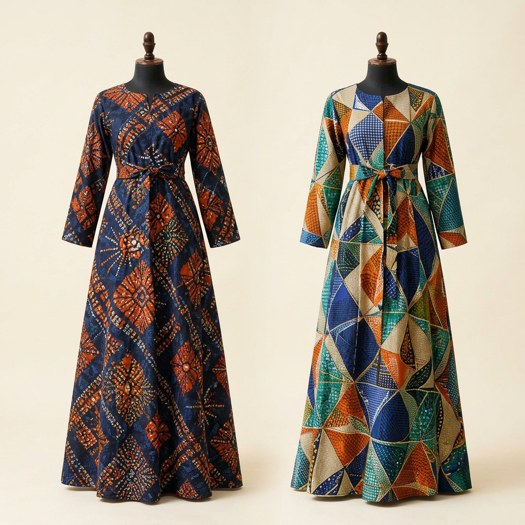Two modest African print kaftan gowns