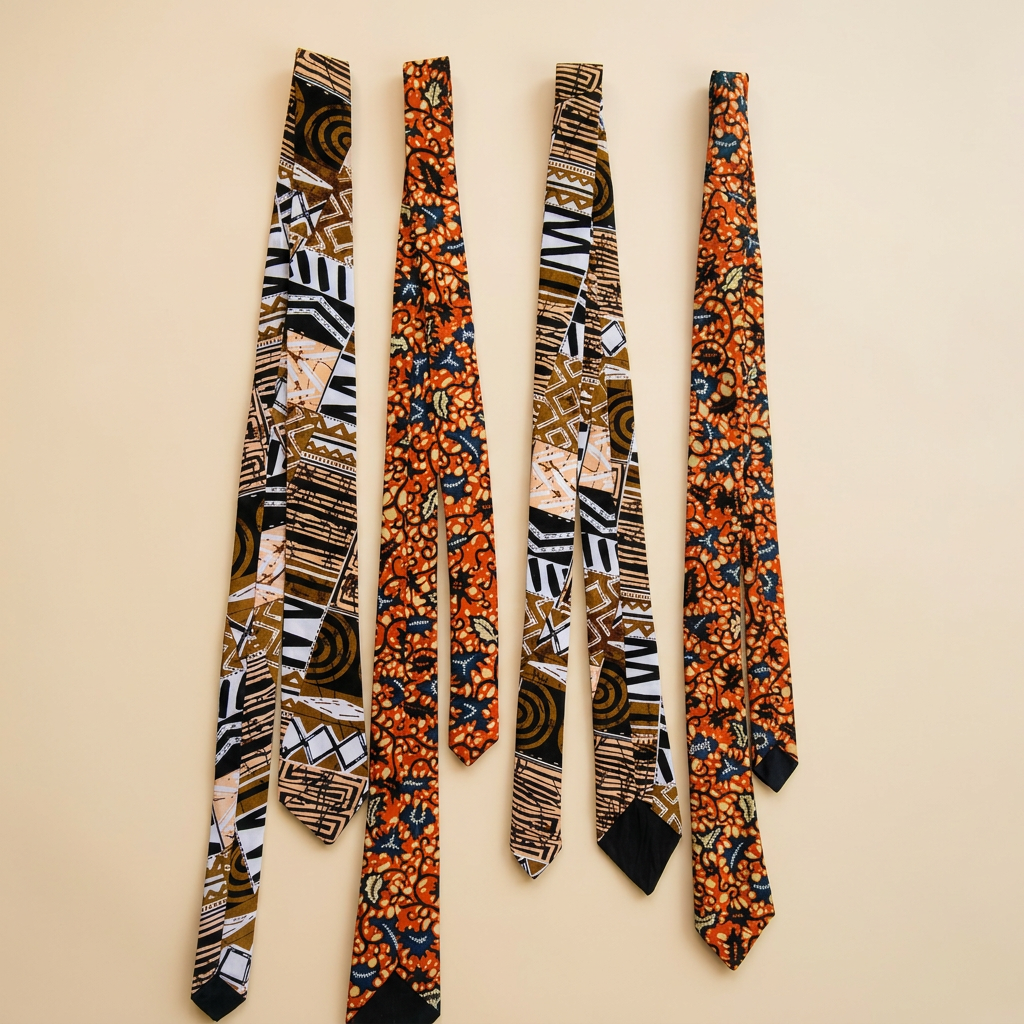 Four handmade African print neckties